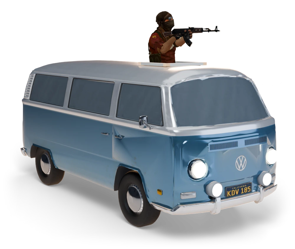 The Libyans' van, a gunman with a rifle up in its roof hatch